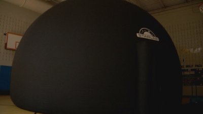 Inflatable planetarium used to help students understand the solar eclipse