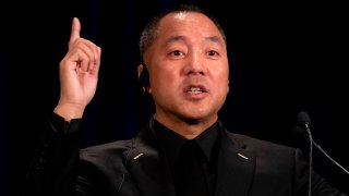 Fugitive Chinese billionaire Guo Wengui hold a news conference on November 20, 2018 in New York, on the death of of tycoon Wang Jian in France on July 3, 2018.