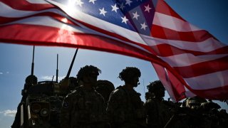 U.S. Army soldiers take part  in the NATO “Noble Blueprint 23” joint military exercise at the Novo Selo military ground, northwestern Bulgaria, on September 26, 2023. 