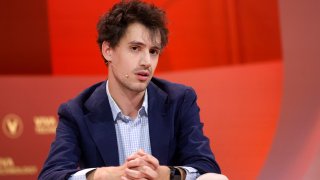 French founder of artificial intelligence start-up Mistral AI, Arthur Mensch attends the Viva Technology show at Parc des Expositions Porte de Versailles on May 22, 2024 in Paris, France.