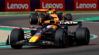 Max Verstappen leads Lando Norris