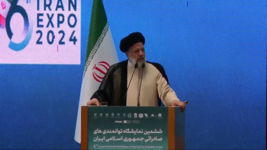 Iran President Ebrahim Raisi at a podium