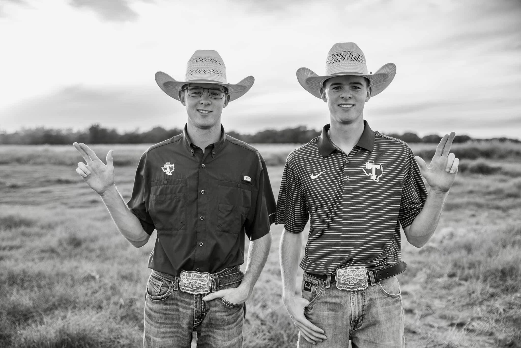 These are my grandsons, Grant Owens (L)<br />
and Tyler Owens (R)
They are both graduating seniors of Waxahachie High School and both headed<br />
to Tarleton State University (Texans) in Stephenville.<br />
Their parents both attended Tarleton.
Construction science mgmt through school of engineering (both).<br />
Tyler is considering Civil engineering.
We are extremely proud of these two.