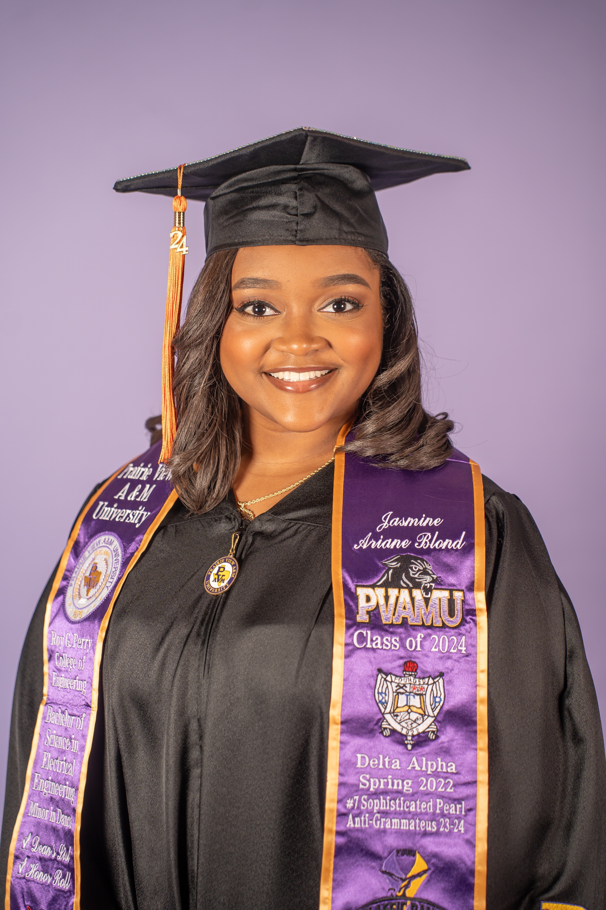 Jasmine Blond graduated from Prairie View A&M University with a Bachelor of Science in Electrical Engineering and a minor in Dance on May 11, 2024.  She is a resident of Grand Prairie, Texas.