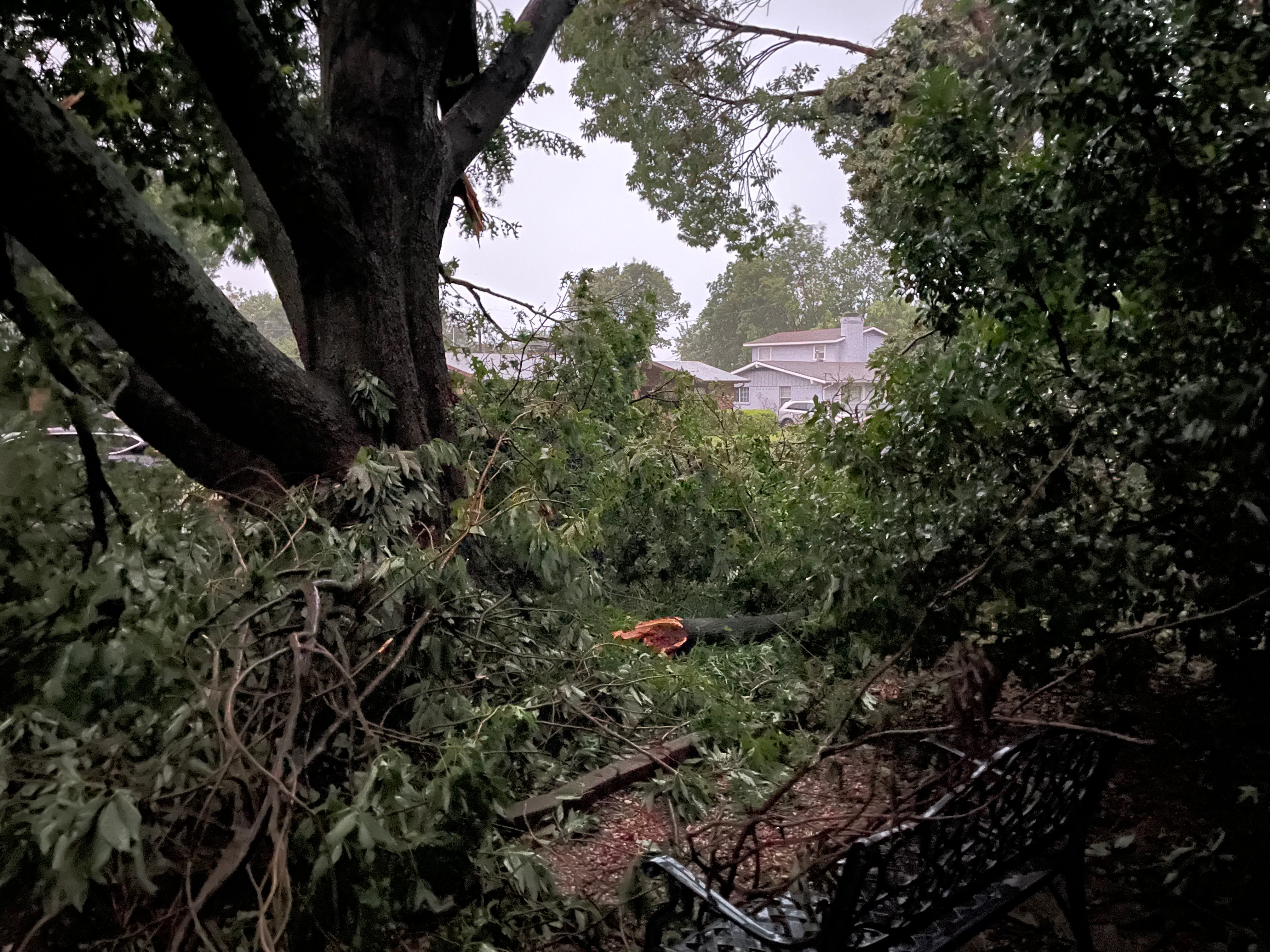 Damage from possible tornado Silverstone Dr Richardson TX. Our trampoline ended up down the street