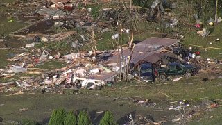 Chopper shows a aerial view of tornado damage in Cooke County.