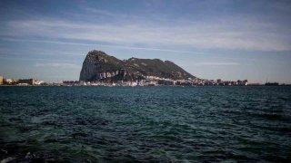 An Aerial view of Gibraltar rock seen from the neighbouring Spanish city of La Linea