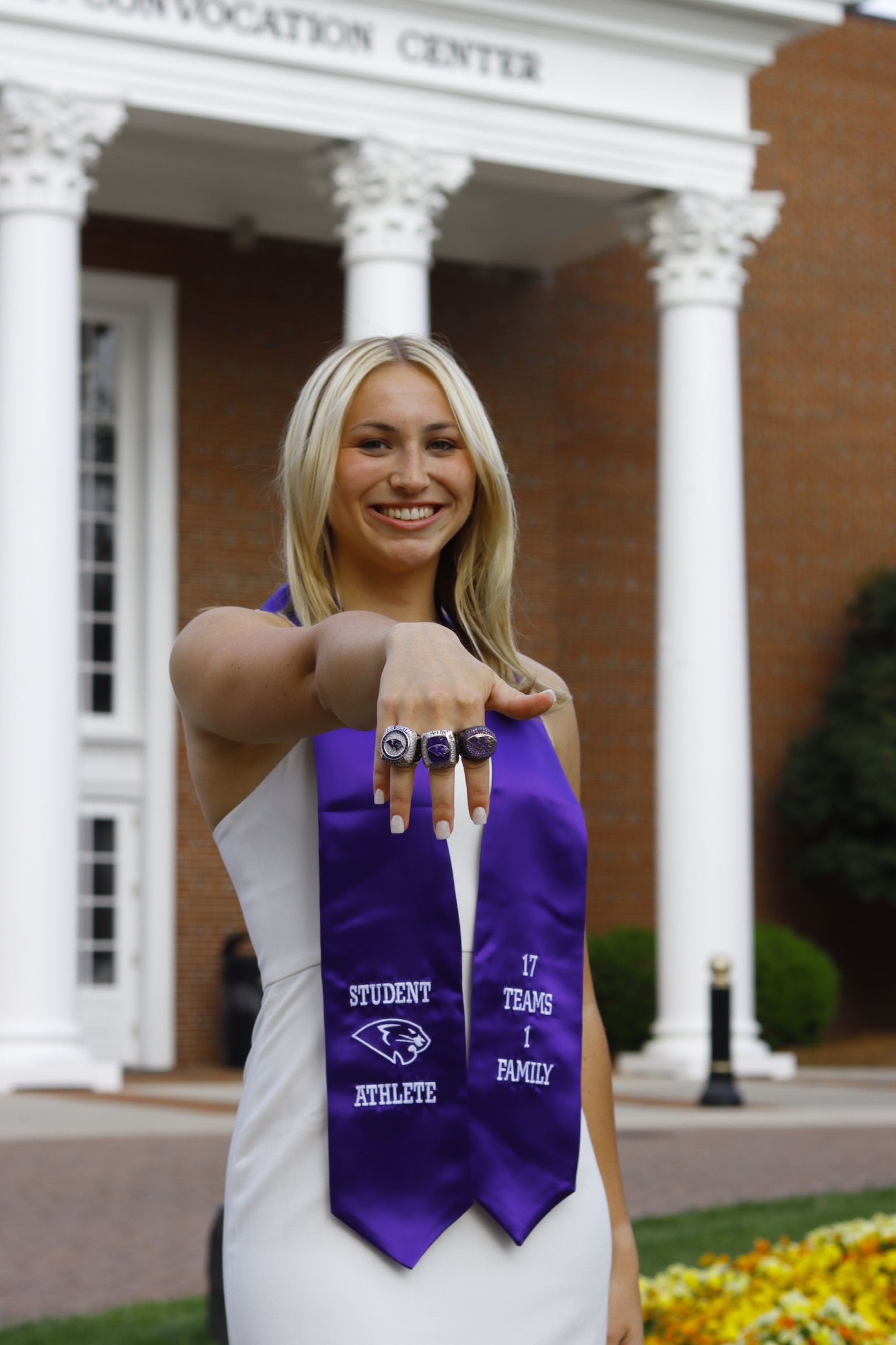 Evy Eckensberger High Point University graduate with 3 volleyball championship rings. Now on her way to TWU for her Doctorate of Physical Therapy.