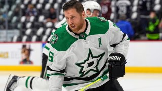 Dallas Stars center Joe Pavelski warms up for Game 6 of the team’s NHL hockey playoff series against the Colorado Avalanche on Friday, May 17, 2024, in Denver.