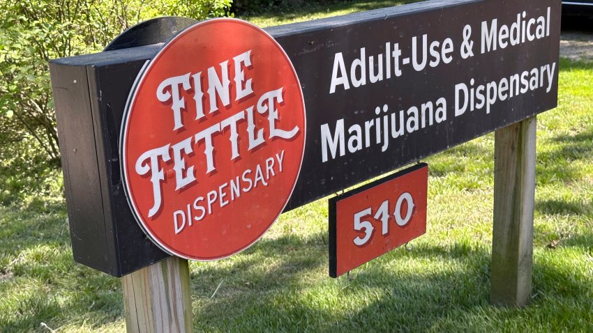 A sign advertises the Fine Fettle cannabis dispensary on June 4, 2024, in West Tisbury, Mass.. Unless something changes, Martha's Vineyard is about to run out of pot, affecting more than 230 registered medical users and thousands more recreational ones.