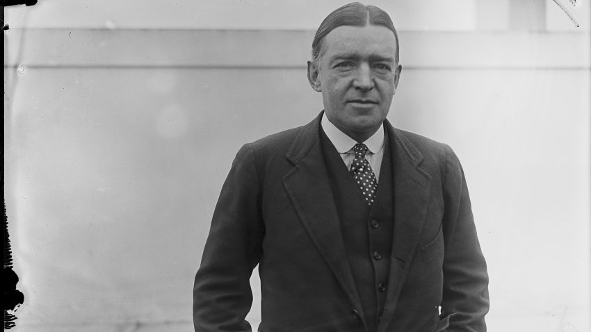 FILE – Sir Ernest Shackleton, a noted explorer and writer, is shown as he arrived in New York on the Aquitania, on a hurried business trip to Canada, Jan. 30, 1921. The wreck of the last ship belonging to the famed explorer of Antarctica has been found off the coast of Canada by an international team led by the Royal Canadian Geographical Society. The Quest was found using sonar scans on Sunday evening, June 9, 2024, sitting on its keel under 390 meters of churning, frigid water.