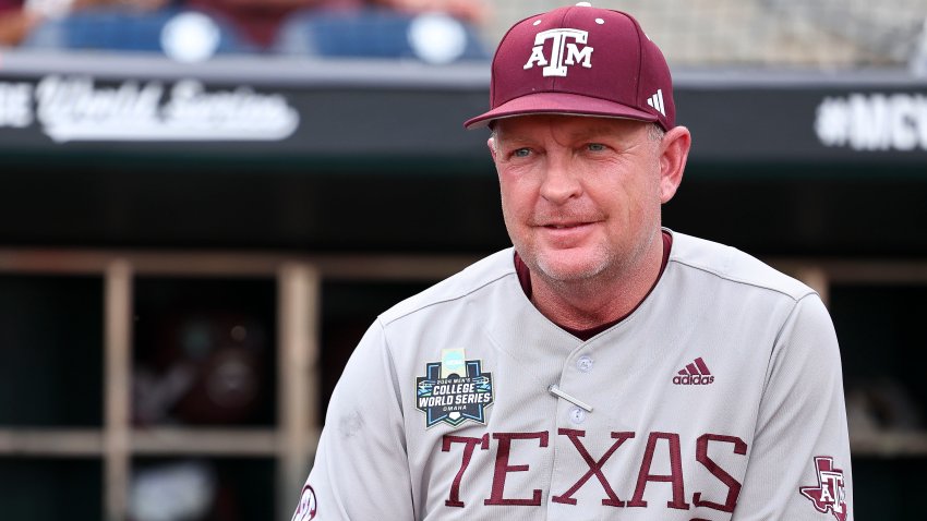 OMAHA, NEBRASKA – JUNE 22: Head coach Jim Schlossnagle of the Texas A&M Aggies looks on before the game against the Tennessee Volunteers during the Division I Men’s Baseball Championship held at Charles Schwab Field on June 22, 2024 in Omaha, Nebraska.