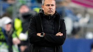 FILE – FC Dallas head coach Nico Estévez looks on from the sideline during the first half of Game 3 of a first round playoff MLS soccer match against the Seattle Sounders, Nov. 10, 2023, in Seattle. FC Dallas on Sunday, June 9, 2024, dismissed Estévez who was in his third season with the team. (AP Photo/Lindsey Wasson, File)