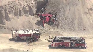 A small twin-engine Cessna crashed into a large mound of dirt just southeast of the McKinney National Airport on Thursday, June 27, 2024.