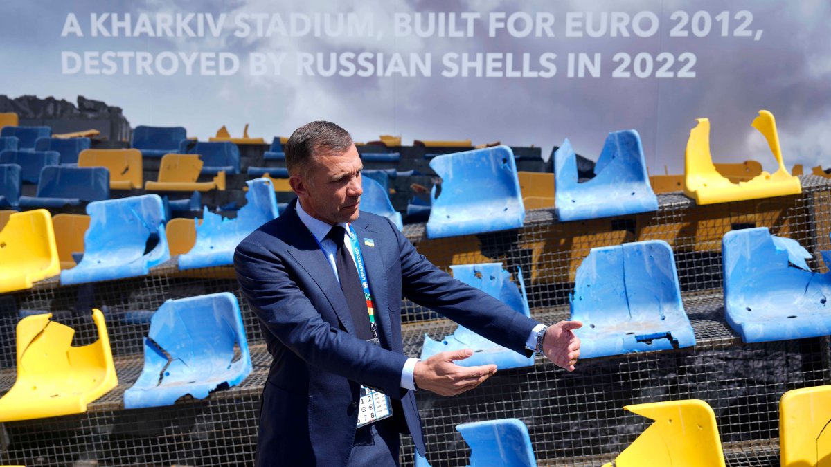 Ukraine displays destroyed stadium stand at Euro 2024 in Germany