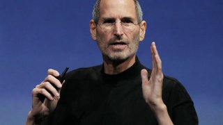 Apple CEO Steve Jobs speaks during an Apple special event April 8, 2010 in Cupertino, California.