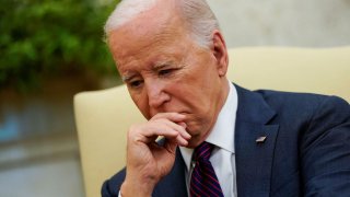 U.S. President Joe Biden in the Oval Office at the White House in Washington on April 15, 2024.