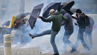 Protesters gather during an anti-far-right rally after French President Emmanuel Macron called legislative elections following far-right parties’ significant gains in European Parliament elections in Paris on June 15, 2024.