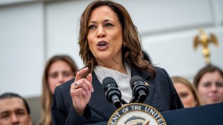 U.S. Vice President Kamala Harris speaks during an NCAA championship teams celebration on the South Lawn of the White House in Washington, D.C., on July 22, 2024.