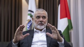 Hamas Political Bureau Chairman Ismail Haniyeh attending an exclusive interview with Anadolu in Istanbul, Turkiye on April 20, 2024.