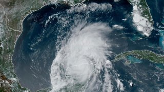 A satelite image that shows Hurricane Beryl over Mexico’s Yucatan Peninsula.