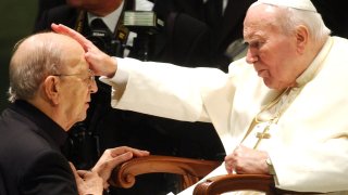 Pope John Paul II gives his blessing to late father Marcial Maciel, founder of Christ's Legionaries