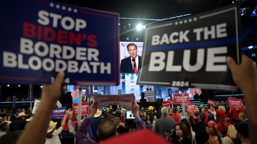 Senator Marco Rubio, a Republican from Florida, speaks during the Republican National Convention (RNC) at the Fiserv Forum in Milwaukee, Wisconsin, US, on Tuesday, July 16, 2024. Former President Donald Trump tapped JD Vance as his running mate, elevating to the Republican presidential ticket a venture capitalist-turned-senator whose embrace of populist politics garnered national attention and made him a rising star in the party. Photographer: Victor J. Blue/Bloomberg via Getty Images