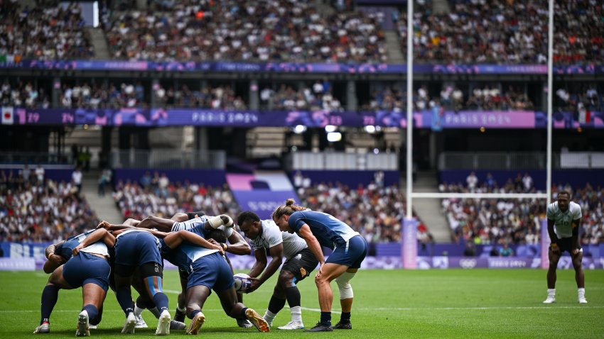 erry Tuwai of Team Fiji puts the ball into a scrum during the Men's Rugby Sevens