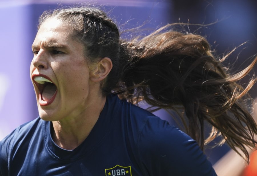 The US’ Ilona Maher (2) during the women's pool C rugby sevens match between France and United States during the Paris 2024 Olympic Games at the Stade de France in Saint-Denis.