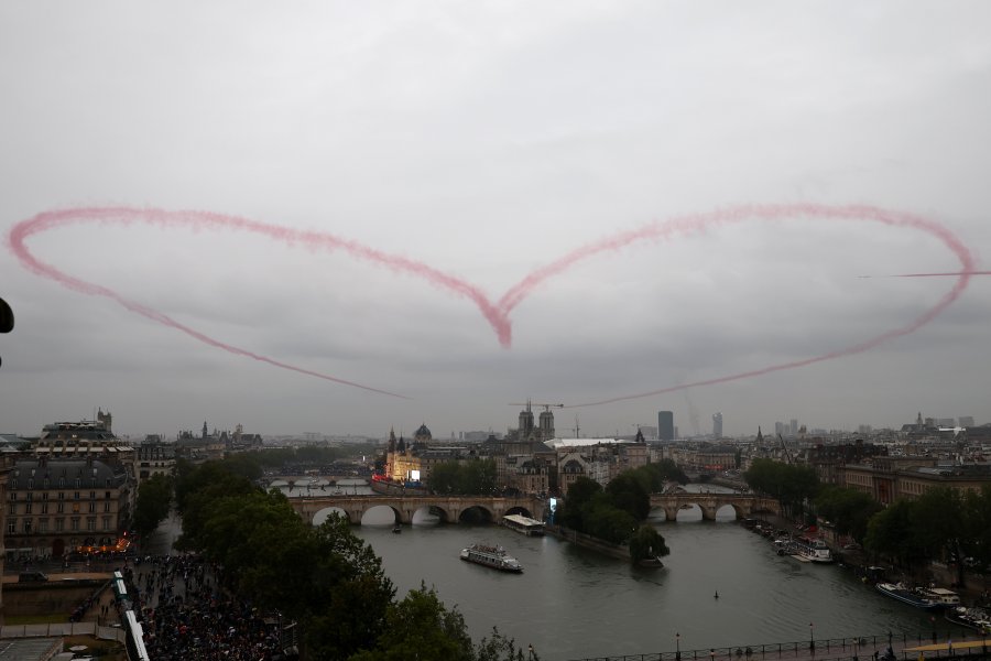 A general view of a heart created during a aerial display