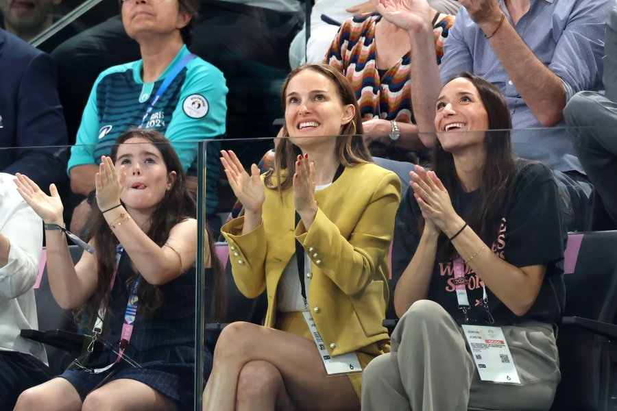 Natalie Portman is seen during the Artistic Gymnastics Women's Team Final on day four of the Olympic Games Paris 2024 at Bercy Arena on July 30, 2024 in Paris, France.