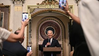 US President Joe Biden speaks during a meeting of the White House Creator Economy Conference, in the Indian Treaty Room of the White House on August 14, 2024, in Washington, DC. 