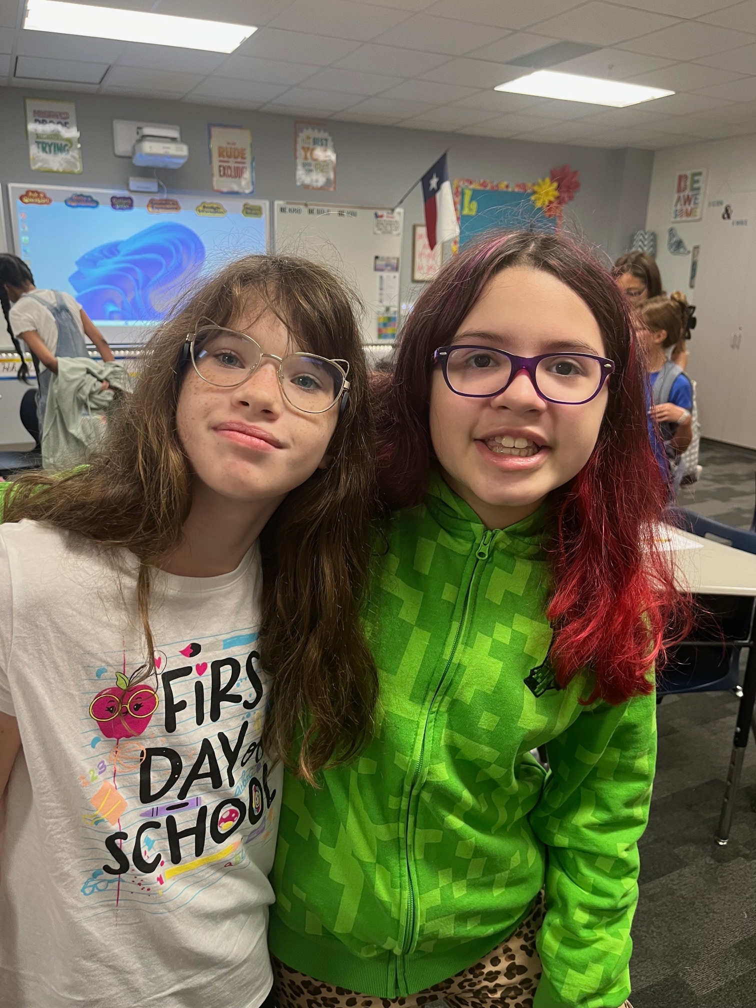 Allison and her friend JoJo on their first day of school here in Allen, Texas.