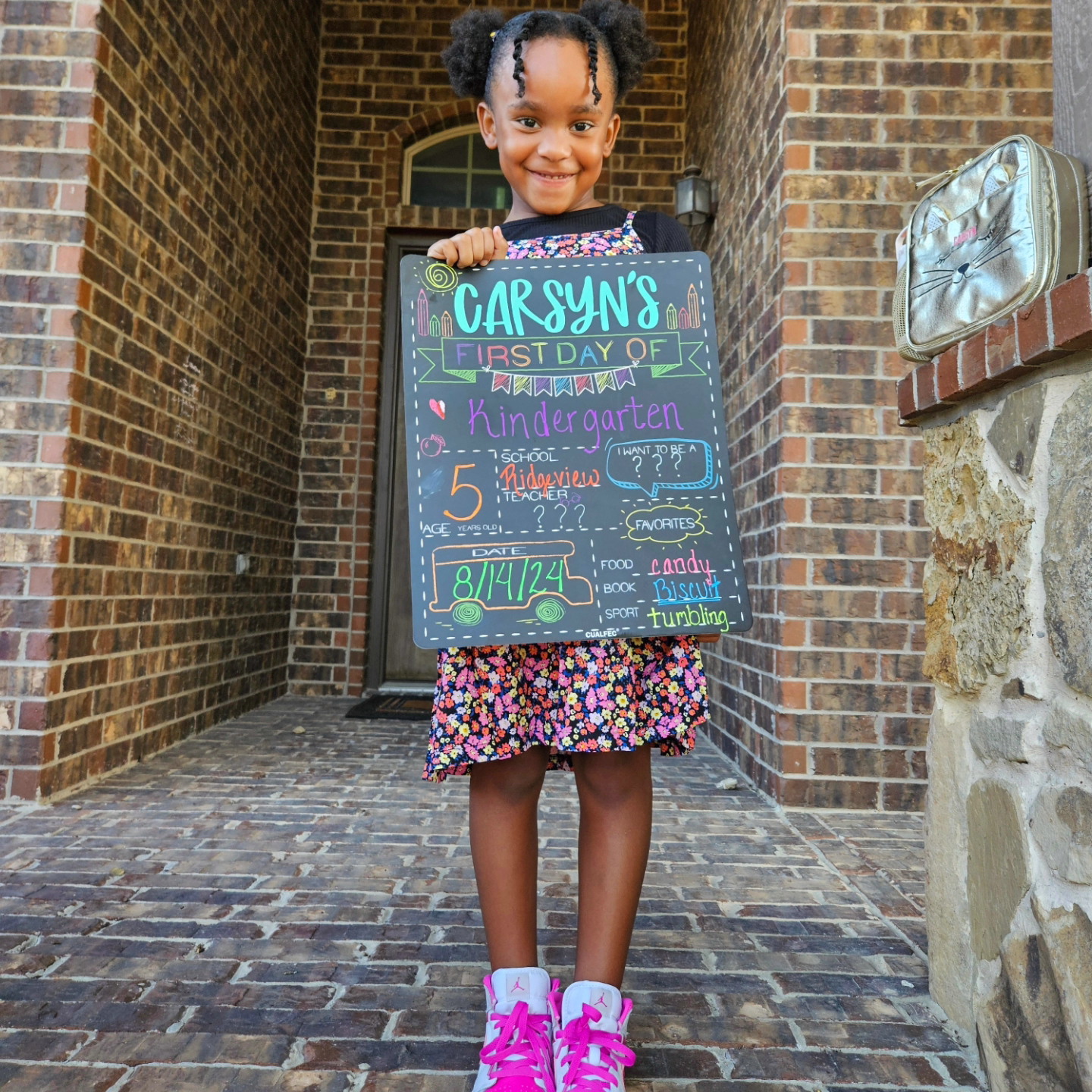 Carsyn Cole, first day of kindergarten! First day at “big school!”