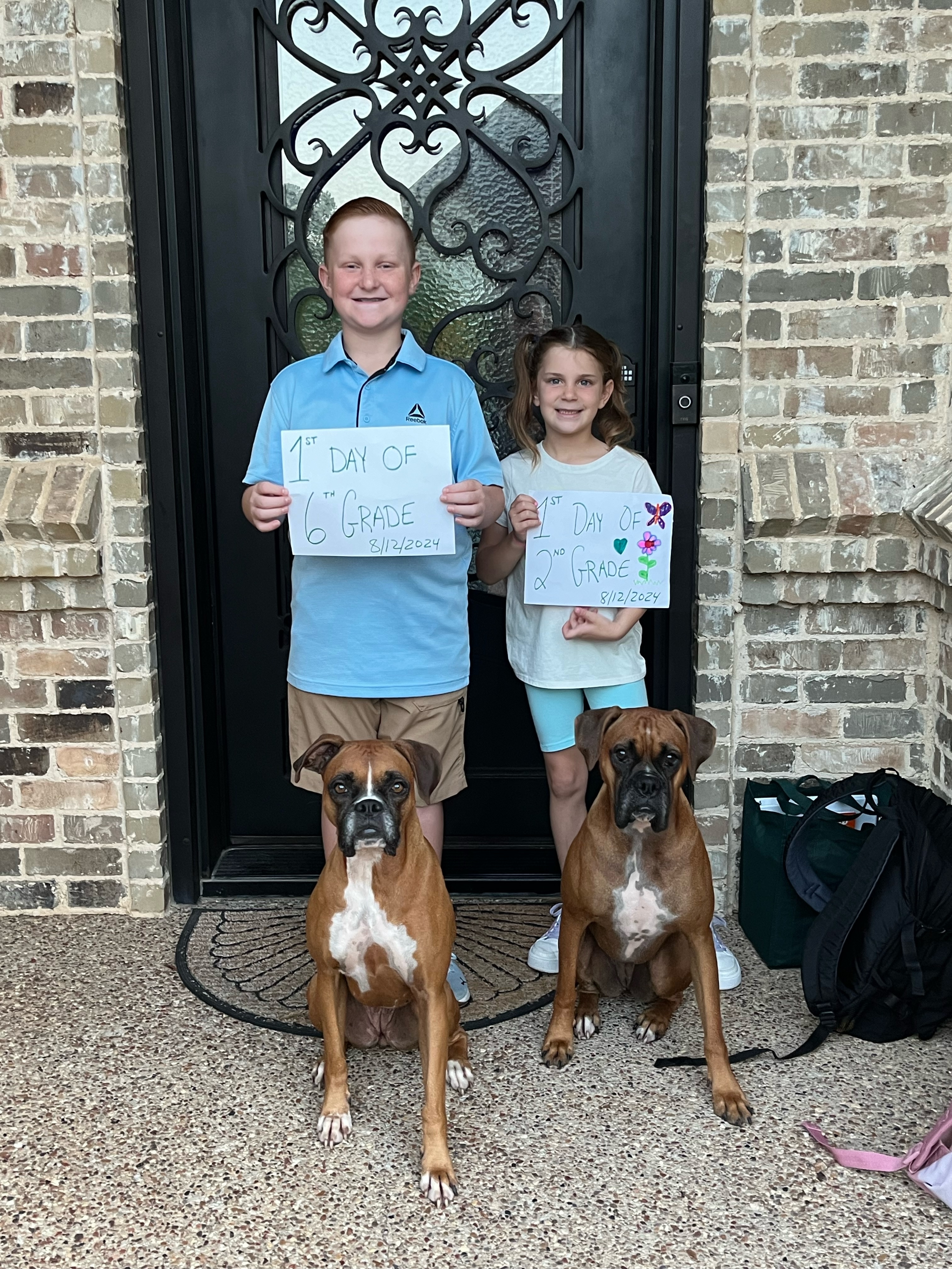 Here is Maya and Logan Nadeau (Jackie and Roxy too) Eagle Mountain ISD, 6th and 2nd Grade.  
Logan loves Rangers Baseball and Maya is all about Gymnastics!