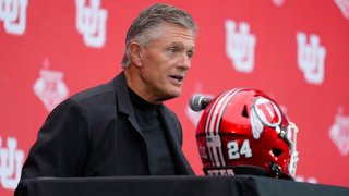 Utah head coach Kyle Whittingham speaks during the Big 12 NCAA college football media days in Las Vegas, Tuesday, July 9, 2024.