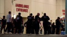 Dozens of police officers could be seen outside Baylor University Medical Center in Dallas.