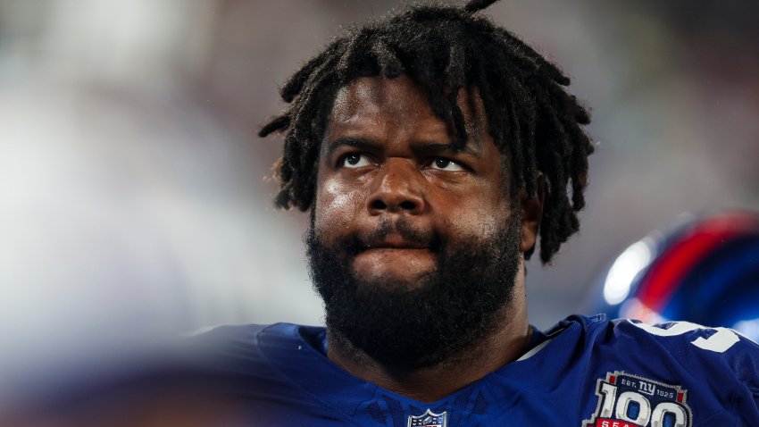 EAST RUTHERFORD, NJ – AUGUST 08: Jordan Phillips #99 of the New York Giants looks on during an NFL football game against the Detroit Lions at MetLife Stadium on August 8, 2024 in East Rutherford, NJ.