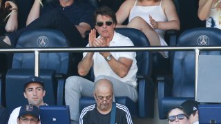 Tom Cruise attends the artistic gymnastics women’s qualification during the Paris 2024 Olympic Games at the Bercy Arena in Paris, on July 28, 2024.