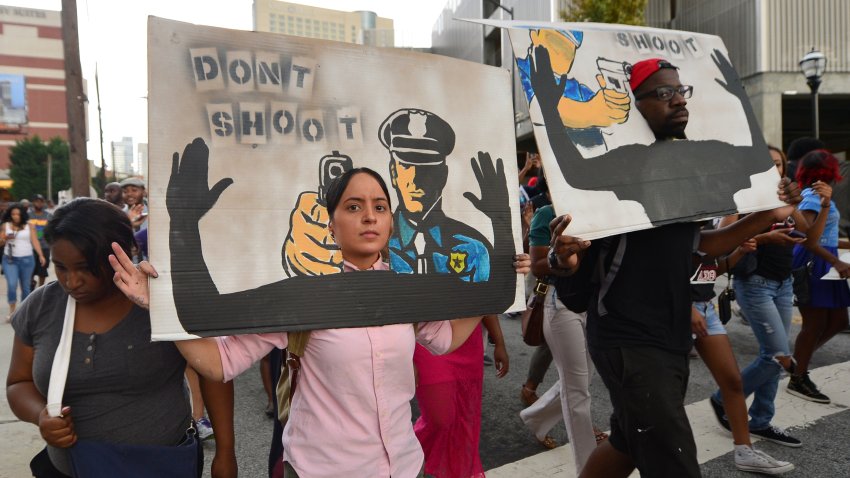 Marchers gather at the Atlanta #RallyforFerguson