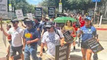 Protesters outside of Dallas Black Dance Theater on Saturday, August 17, 2024