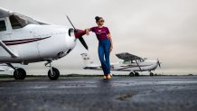 Portrait of Torion Lewis at the local Denton airport. She will be one of students in the new Doswell School of Aeronautical Sciences. 