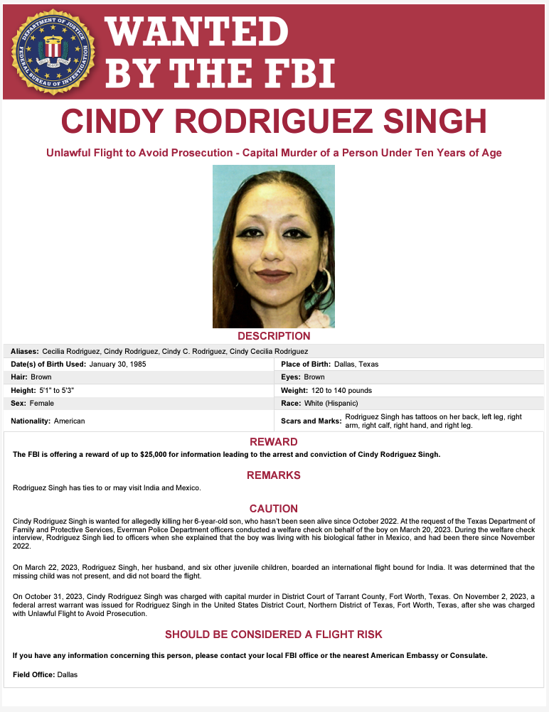 Cindy Singh wanted poster