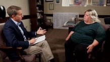 NBC 5 Senior Investigative Reporter Scott Friedman, left, talks with Sheri Gipson, right, chief of the Texas Department of Public Safety's driver license division.