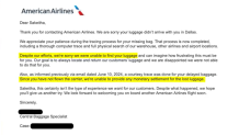 American airlines lost luggage claim online