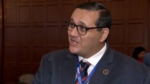 Jordan Villarreal talks with NBC 5 at the Democratic National Convention, Monday, Aug. 19, 2024.