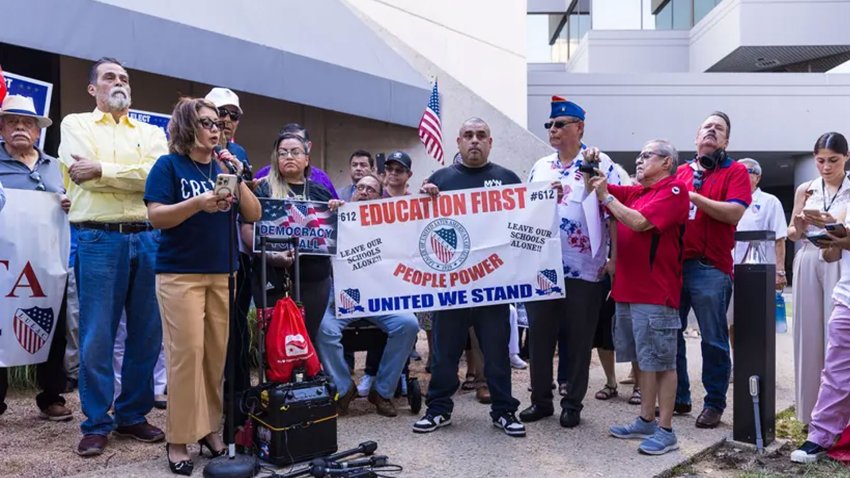 Cecilia Castellano speaks at a League of United Latin American Citizens news conference on Monday to discuss a series of raids conducted by Texas Attorney General Ken Paxton. Castellano is the Democratic candidate for state House District 80.