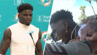 Tyreek Hill speaks on Sept. 11, 2024, about his encounter with Miami-Dade Police.