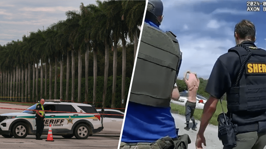 Palm Beach County Sheriff personnel block a road near the Trump International Golf Club after an apparent assassination attempt of former President Donald Trump on September 16, 2024, in West Palm Beach, Florida. Footage from the Martin County Sheriff’s Office shows the suspect, Ryan Wesley Routh, being taken into custody.