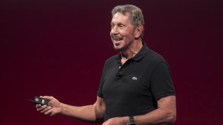 Larry Ellison, chairman and co-founder of Oracle Corp., speaks during the Oracle OpenWorld 2017 conference in San Francisco on Oct. 1, 2017.